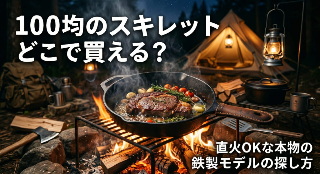 100均で購入したスキレットでキャンプをしている画像