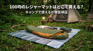 100均で購入したレジャーマットを寝袋の下にひいて使用している画像