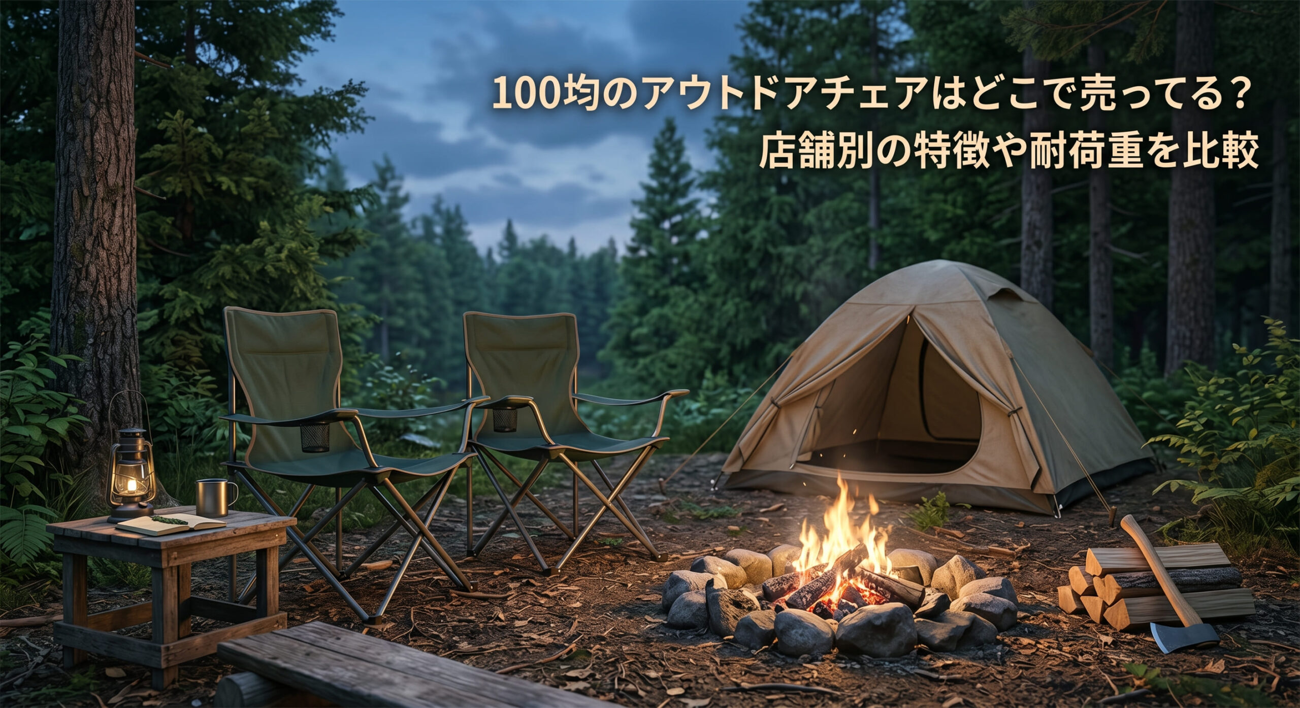 100均で購入したアウトドアチェアを使ってキャンプしている画像