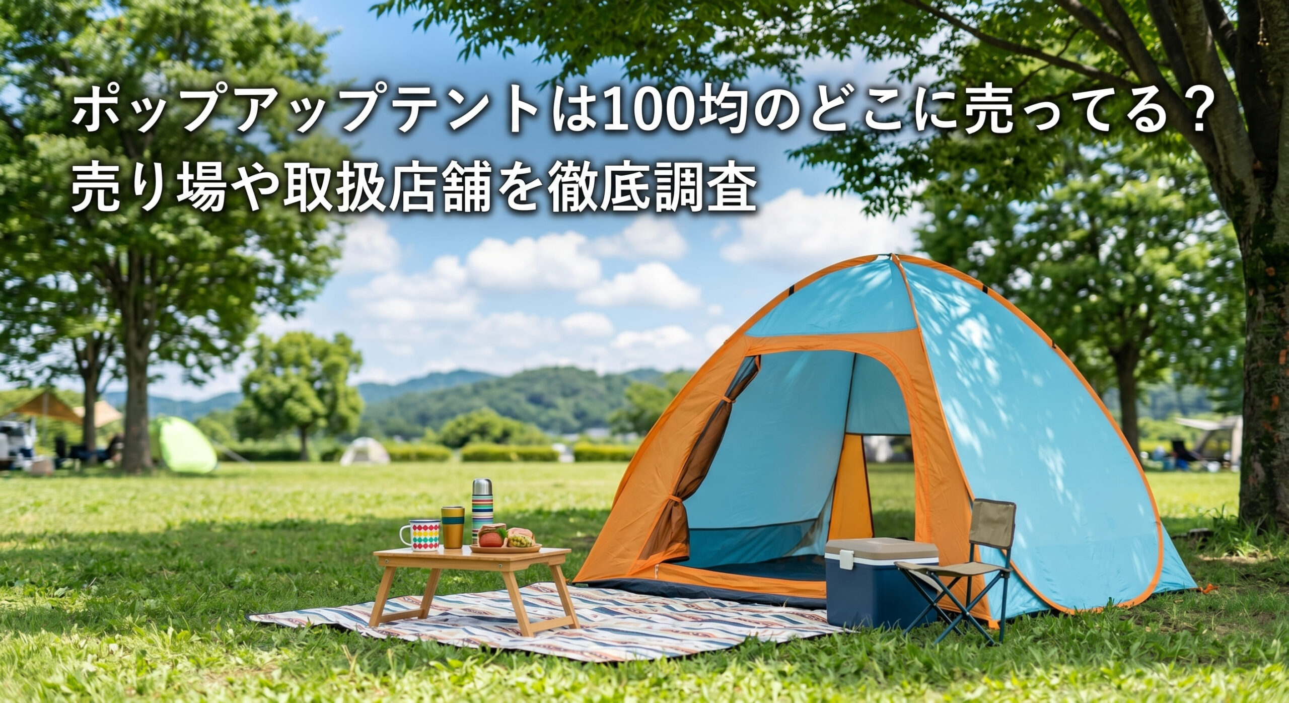 ポップアップテントを100均で購入しキャンプ場で使っている画像