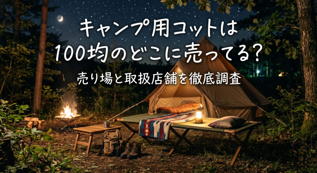 キャンプ用コットを100均などで購入しキャンプをしている画像
